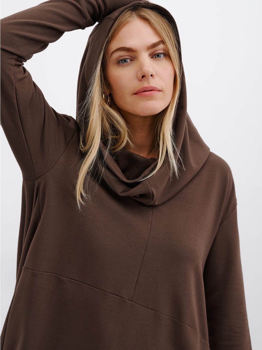 Marcella NYC Firenze Soft Brown Hoodie Cowl Sweatshirt Oversized
